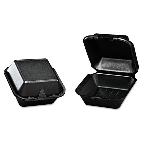 Genpak Foam Hinged Carryout Container, 5-13/16x5-11/16x3-1/8, Black, 125/Bag - Includes 500 per case, 125 per bag.