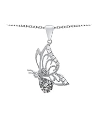 Original Star K (tm) Butterfly Pendant With 9x6mm Pear Shape Genuine White Topaz in 925 Sterling Silver