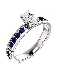 10K White Gold Oval Cut Diamond and Sapphire Ring -- LIFETIME WARRANTY