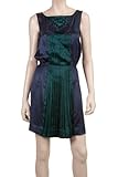 SLEEVELESS PLEATED COLORBLOCK DRESS PURPLE BLUE/TEAL, S