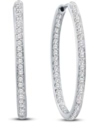 14K White Gold Channel Set Double Two Sided Front and Back Round Diamond Hoop Earrings - (1/2 cttw)