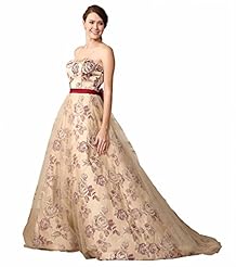 Strapless Floral Print  Lace Cocktail Silk/Tulle Evening Dress/Prom Dress/Wedding Party Dress  With a Bow(s) and a Sash 