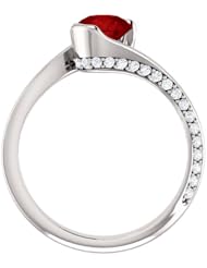 18K White Gold 6.00mm Round Cut Chatham Created Ruby and Diamond Ring -- LIFETIME WARRANTY