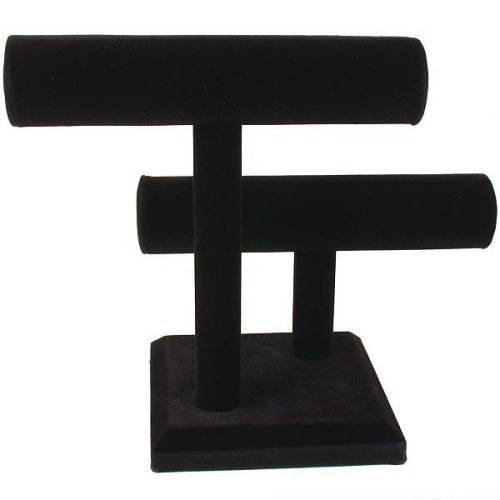 2 Tier Black Velvet T-Bar Bracelet Watch Jewelry Stand Display