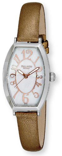 Bellagio Women's Stainless Steel Tonneau MOP Dial Swiss Quartz Mov't Leather Strap Watch, # GWC12037-5