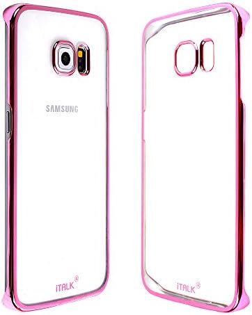 Impsl Galaxy S6 Edge Case, Italk [Slim Fit] Metal Clear [Shining Edge] For Galaxy S6 Edge [Crystal Clear] Clear-Pink