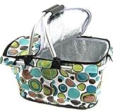 Cute! Insulated Collapsible Large Market Tote Retro Turquoise Blue Multi Polka Dots