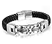 HITOP Men's Punk Stainless Steel Genuine Leather Cable CZ Cuff Bracelet Bangle (Silver (Black Rhinestone))