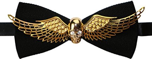 PAN PA Men's Gold Skull And Wings Manual Personalized Metal Bow Tie Black