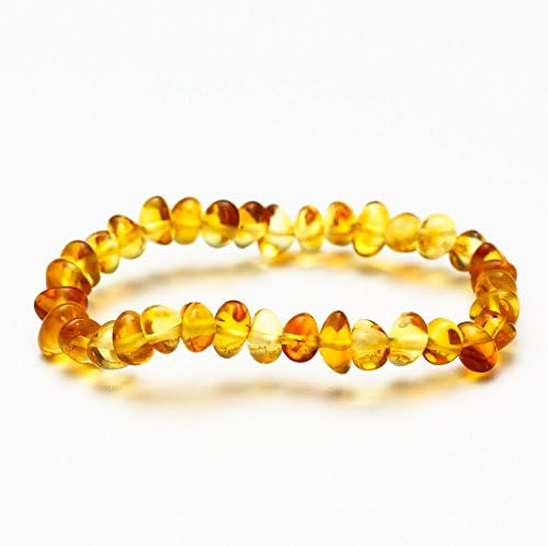 Baby Teething Anklet Bracelet on Elastic String, Rounded Baltic Amber Honey Beads