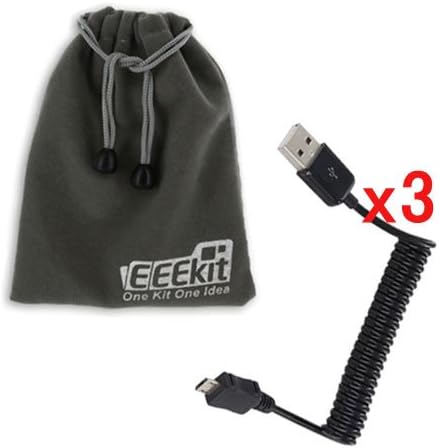 EEEKit Bundles for Google Nexus 4 Google Nexue 7 Google Nexus 10 Motorola Droid HTC Evo and newer Blackberries HTC Evo 4G Samsung Epic 4G Galaxy S 4G N7100, 3 Pack USB 2.0 A Male to Micro USB B Male Data Charging Spring Cable + EEEKit Protective Storage Pouch Gray for Free