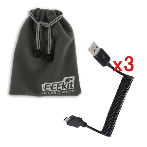 EEEKit Bundles for Google Nexus 4 Google Nexue 7 Google Nexus 10 Motorola Droid HTC Evo and newer Blackberries HTC Evo 4G Samsung Epic 4G Galaxy S 4G N7100, 3 Pack USB 2.0 A Male to Micro USB B Male Data Charging Spring Cable + EEEKit Protective Storage Pouch Gray for Free