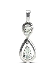 CleverEve Designer Series Beautiful Double Pear Shape Sterling Silver Pendant w/ Two Natural Genuine Aquamarine Stones