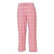 Pink and black tartan plaid check tie cord flannel cotton pants for lounging, sleep, sports. Unisex relaxed fit,