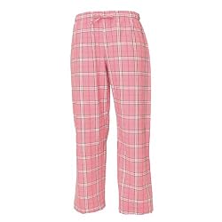 Pink and black tartan plaid check tie cord flannel cotton pants for lounging, sleep, sports. Unisex relaxed fit,