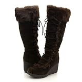 Designer FUR Trim BROWN Knee High Wedge WINTER BOOTS 7.5