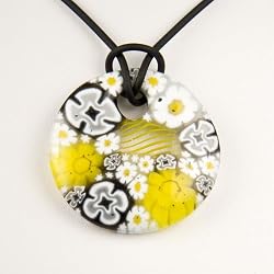 Yellow Millefiori Murano Glass Pendant - Daisy Yellow