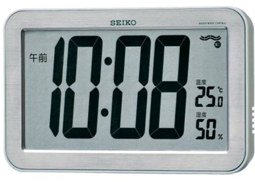 SEIKO CLOCK (セイコークロック) 掛け時計 置時計 兼用 温度計 湿度計 大型液晶デジタル 電波時計 SQ426S 銀色メタリック塗装