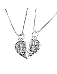 Sterling Silver 2 Part Breakable "Big Sister Little Sister" Heart Pendant with TWO 18" Chain Necklaces