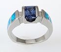 925 Sterling Silver Created Blue FIRE OPAL CZ Drillion Cut TANZANITE Ring Size 6