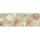 Chesapeake BBC46051B Quinten Seashells Toss Wallpaper Border, Blue
