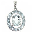 New White Gold Oval Aquamarine Blue Topaz Pendant