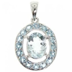 Aquamarine & Blue Topaz Oval Pendant White Gold - 1.5CT