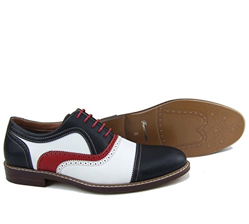 Ferro Aldo MFA-19355 Black Red White Mens Perforated Lace Up Dress Classic Oxford Shoes