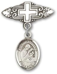 Sterling Silver Baby Badge with St. Aloysius Gonzaga Charm and Badge Pin with Cross