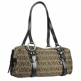 Krizia Signature Canvas and Leather Bauletto Bag Khaki