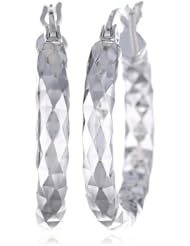 Sterling Silver Double Diamond-Cut Hoop Earrings (0.8" Diameter)