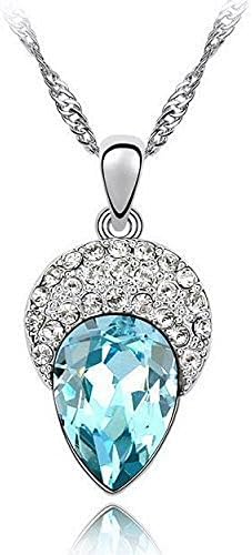 Aqua Blue Clear Crystal Teardrop Crown Pendant Necklace Made With Swarovski Elements