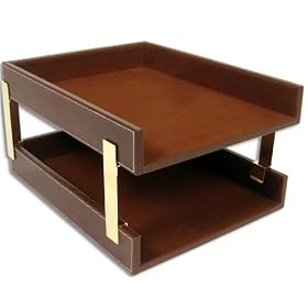 Rustic Genuine Leather Executive Double Front-Load Tray, Letter Size