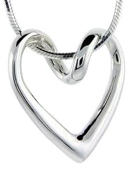 Sterling Silver Floating Heart Necklace Pendant , 3/4 x 3/4 inch wide
