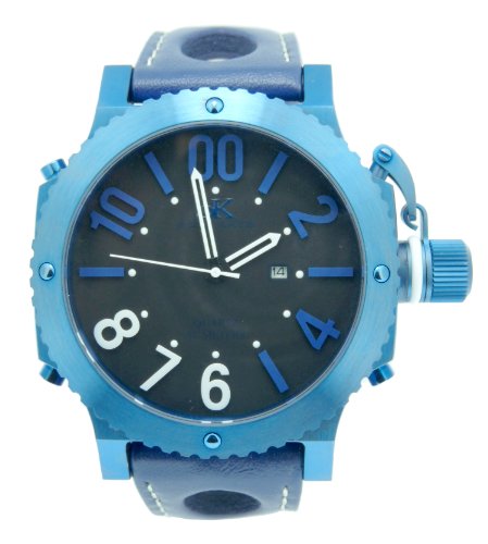 Adee Kaye #AK7211-M Men's Blue IP Black Dial Oversized Quartz Watch