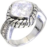 Antique Silver STYLIZED 2.5 Carat CUBIC ZIRCONIA Ring - Size 7