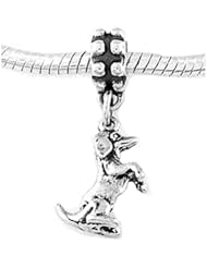 Sterling Silver Sitting up Dachshund Weenie Dog Dangle Bead Charm