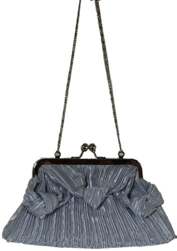Silver Satin Pleated Clutch Removable Chains