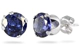3.50 Carat Created 8MM Tanzanite Stud Earrings in .925 Sterling Silver