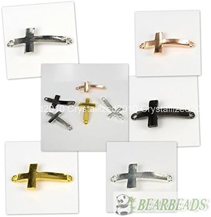 50pcs Curved Side Ways Smooth Metal Cross Bracelet Connector Charm Beads Pick Mix Color