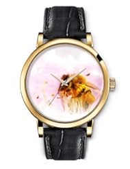 SPRAWL Aanalog Fashion Series Gold Ladies Watches of Genuine Black Leather Strap,Unique Wrist Watch for Women Girls Designed with strange flower