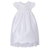 Newborn Girls' Christening Gown Set with Silk Shantung Skirt and Lace Hem - White