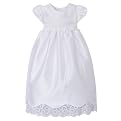 Newborn Girls' Christening Gown Set with Silk Shantung Skirt and Lace Hem - White