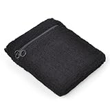 GOGO Thick Solid Color Wristband with Zipper / Wrist Wallet - Black