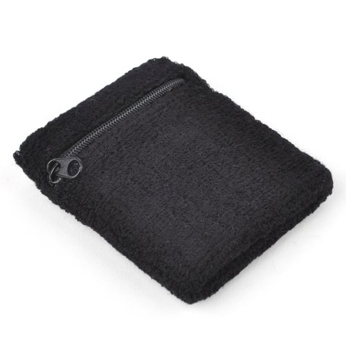 GOGO Thick Solid Color Wristband with Zipper / Wrist Wallet - Black