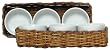 Woven Rattan Rectangle Basket with Three Ceramic Round 10oz Bowls 15"L x 4"D