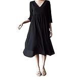 Spinas（スピナス） マタニティ 春 夏 ワンピース Vネック 2WAY ミレモ丈 ゆったり ブラック ホワイト (XL, ブラック)