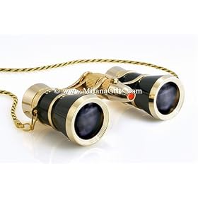 Milana Optics - Opera Glasses - Renaissance - With Chain and Flashlight - Black Finish with Golden Rings