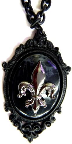 Rocker Jewelry Obsidian and Fleur De Lis Pendant Chain Length: 16 Inch