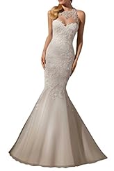 Sexy Natural   Waistline Halter Open-Back Lace Mermaid Organza Evening Dress 